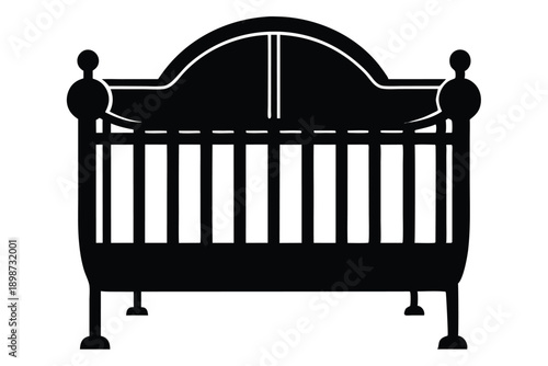 baby crib line art silhouette vector illustration