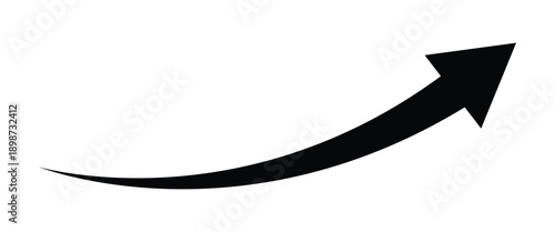 Long curve arrow pointing upward side. Black long curve arrow isolated on white background.
