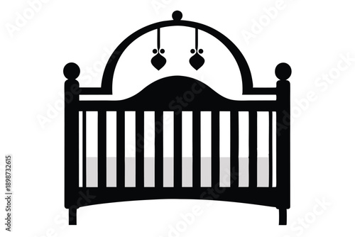 baby crib line art silhouette vector illustration