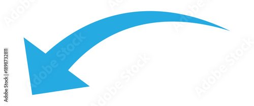 Blue curve arrow indicating downward side. Vector illustration isolated on white background.