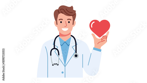 Heartfelt Healthcare: A compassionate doctor, stethoscope around their neck, delicately holds a vibrant heart symbol. Represents care and well-being.