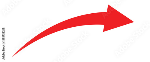 Long red curve arrow indicating rightward down side. Red curve arrow isolated on white background.
