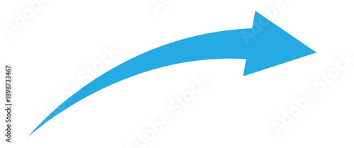 Blue curve arrow pointing rightward side. Blue long curve arrow isolated on white background.