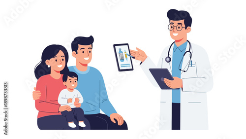 Healthcare consultation: A depiction of a family consulting with a healthcare professional, the doctor discusses treatment plan and overall well-being. Capturing the essence of health and wellness.