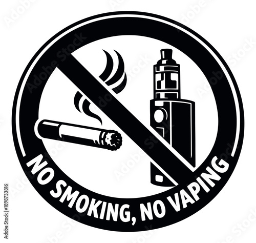 Line art illustration of a prohibition sign depicting no smoking and no vaping for public health and safety