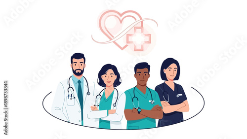 Healthcare Team: A dedicated medical team, composed of diverse professionals, stands united, symbolizing compassion and expertise within the healthcare field.