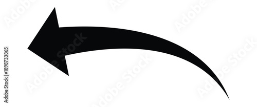 Black curved arrow pointing downwards left side. Black curve arrow isolated on white background.