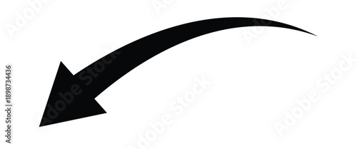 Black curved arrow pointing downwards left side. Black curve arrow isolated on white background.