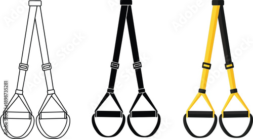 Suspension training straps set fitness equipment for bodyweight exercise workout gear for gym and home isolated on white background