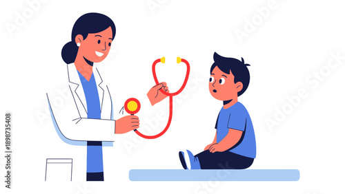 Child's Medical Examination: A caring physician utilizes a stethoscope to examine a young patient, highlighting empathy and trust in healthcare.