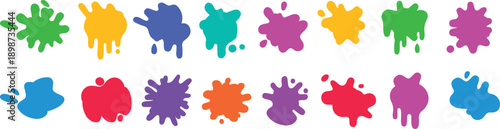 color ink blots paint splashes. Bright, playful, bold abstract graffiti spots for kids art blobs, comics, pop art design. Vector isolated set