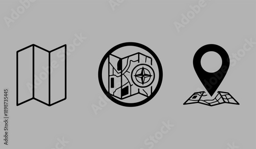 Simple black icons representing navigation and orientation on a gray background.