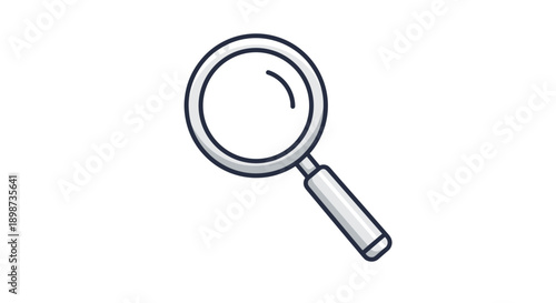 Simple icon of a magnifying glass with a silver frame and handle and a slight reflection effect on the glass lens surface.