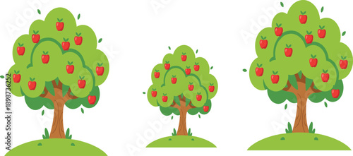 Apple Tree Illustration Set Showing Fruit Bearing Trees Representing Orchard Farming Agriculture Harvest Nature and Organic Food Production Concepts