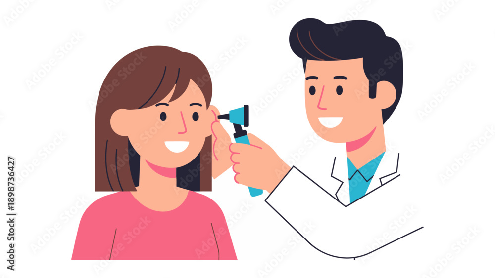 Obraz premium Medical Examination: A doctor performs an otoscopic examination on a patient, showcasing the essential tools and interactions involved in healthcare. 