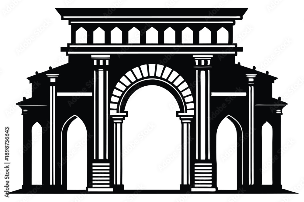 Obraz premium ancient archway line art silhouette vector illustration