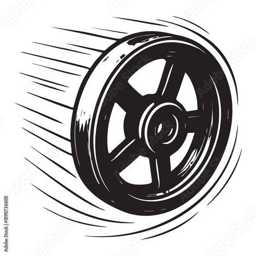 Fast spinning car wheel with motion blur effect