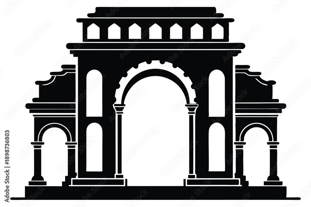 Fototapeta premium ancient archway line art silhouette vector illustration