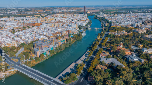 
beautiful postcard of seville spain in the morning between houses, buildings, culture, history in the morning