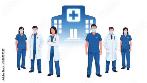 Medical Professionals United: A dedicated medical team stands united, embodying the essence of healthcare and commitment. The image showcases the core values of caring for community.