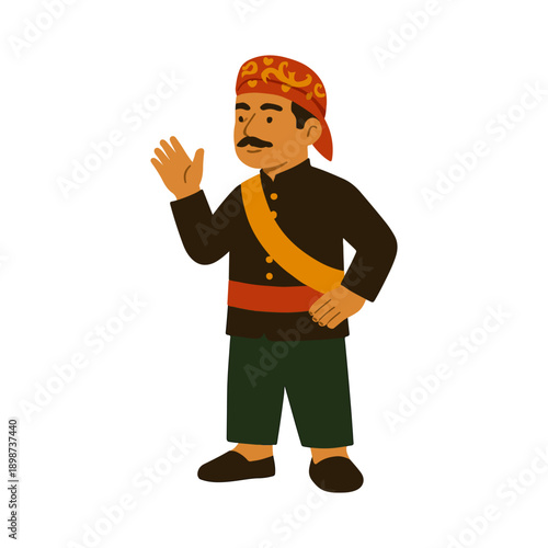Traditional Man in Folk Costume Waving - Cultural Heritage Character Illustration