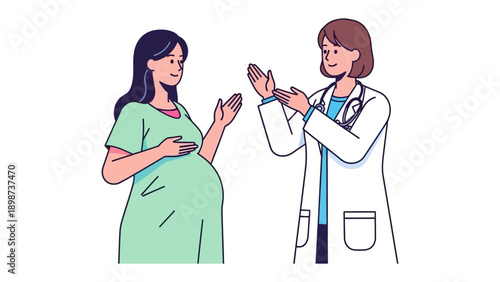 Pregnancy consultation: A pregnant woman and a doctor is discussing a pregnancy health consultation, illustrating the care and support during the pregnancy journey.