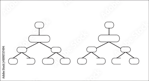 Diagrams illustrating different hierarchical tree structures with nodes and branches.