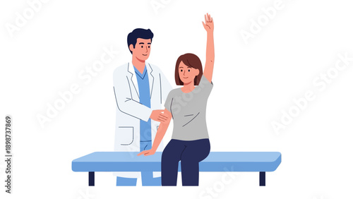 Consultation and Care: A doctor guides a patient through an examination, focused on providing healthcare, offering support, and ensuring well-being.