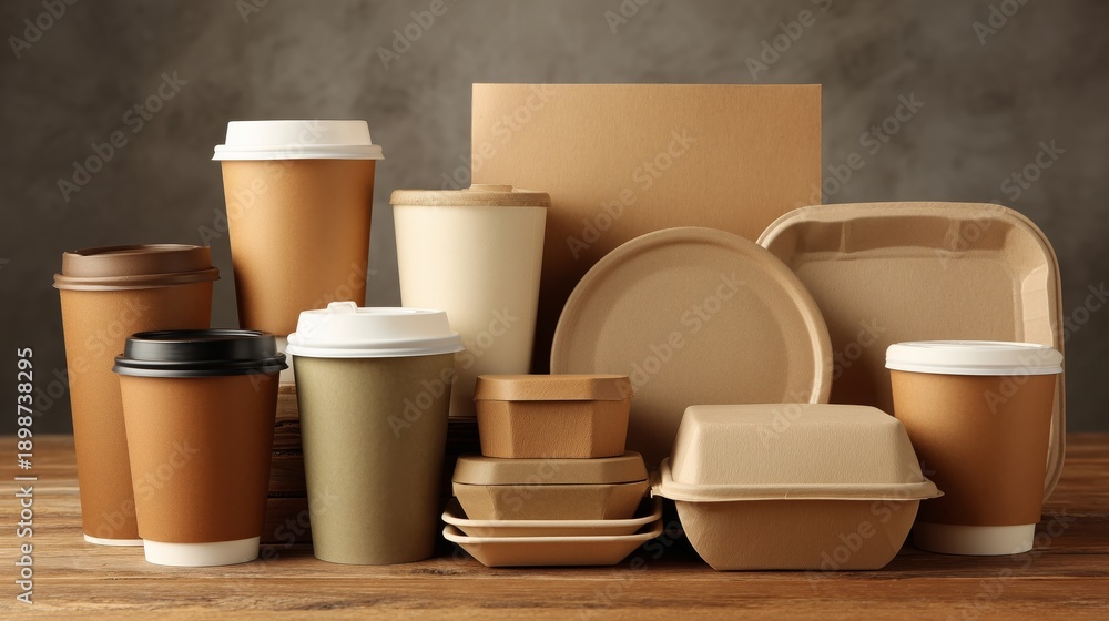 Fototapeta premium Eco-friendly paper craft packaging and packaging made from biodegradable materials. zero waste and recycling concept. Green package or disposable for sustainable environmental protection