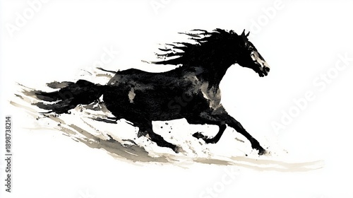 Wallpaper Mural Chinese ink painting silhouette of galloping stallion, horse in sumi-e style for lunar new year zodiac celebration Torontodigital.ca