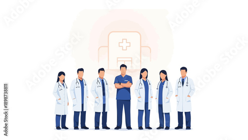 Medical Professionals United: A dedicated team of doctors and healthcare professionals stand united, symbolizing compassion and expertise in healthcare.