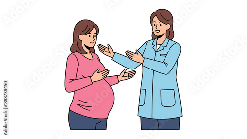Prenatal Consultation: A caring medical professional consults with an expectant mother, offering guidance and support during her pregnancy.