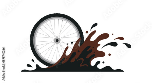 A bicycle wheel leaving a trail of dark brown splash marks