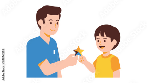 A Starry Gesture: A caring figure bestows a radiant star upon a delighted child, encapsulating a moment of recognition.