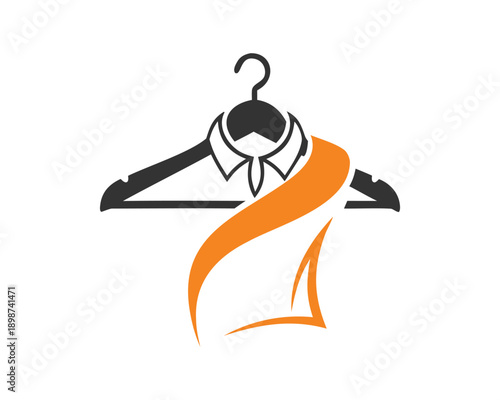 Clothing hanger with shirt and orange fabric vector illustration
