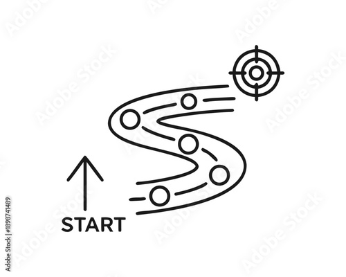 Curved path to target with arrow icon vector illustration