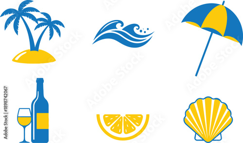 Summer vacation icons featuring tropical elements