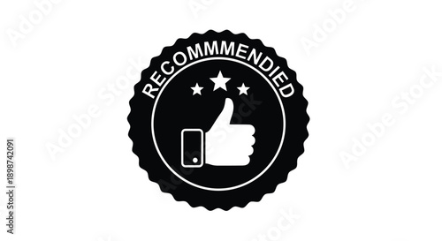 Recommended badge with a thumbs up stars and mobile phone icon