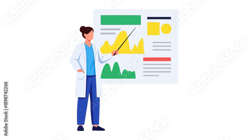 Medical Professional's Presentation: A healthcare professional, meticulously presenting intricate data and insights on a visual display. Showcasing expertise and analysis.