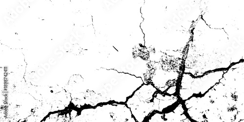 White and black rough, scratch, splatter grunge pattern design brush strokes. ground cracks, breaks on land surface from earthquake. white plaster cracked old wall vintage design.