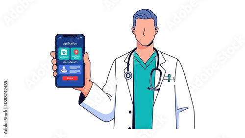 Doctor and Mobile Application: A medical professional showcases a mobile application, illustrating the convergence of healthcare and technology.