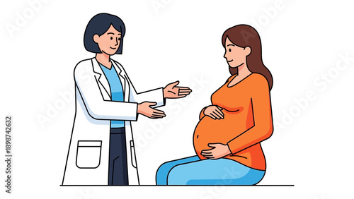 Prenatal Consultation: A caring doctor communicates with a pregnant woman, offering guidance and support during her pregnancy.
