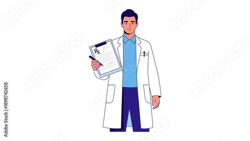 Medical Professional: A dedicated medical professional stands confidently, holding a clipboard with a prescription, ready to assist and provide care.