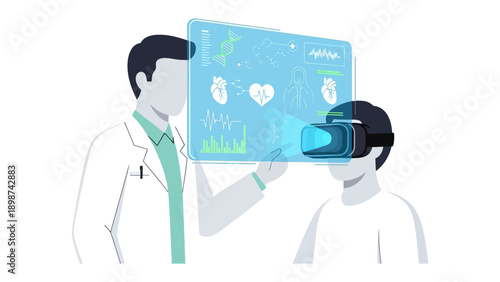 Virtual Reality in Healthcare: A doctor uses a virtual reality headset to examine medical data, illustrating the innovative intersection of technology and patient care.