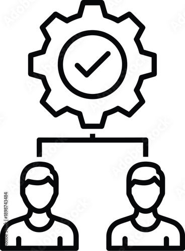 Teamwork Gears of Success: Illustrative depiction of teamwork and collaborative problem-solving, featuring gear symbol and two figures.