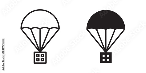 Parachute icon illustration for safety, adventure, and airborne activities with stroke filled and colored icon set.