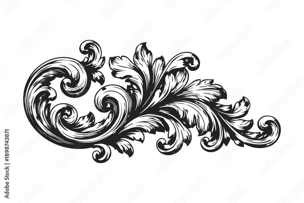 Fototapeta premium ornate black and white baroque scroll and leafy flourish design