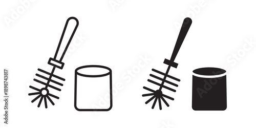Toilet brush icon illustration for bathroom cleaning and hygiene use with stroke filled and colored icon set.
