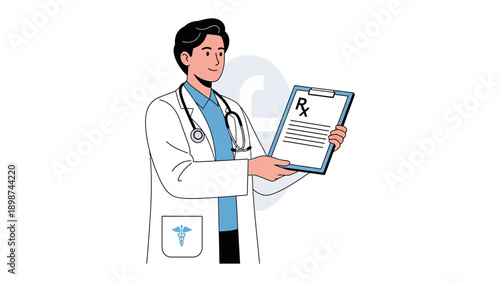 Doctor with prescription: A skilled medical doctor presents a prescription form, offering guidance and care with a comforting demeanor. Representing medical expertise and health service 