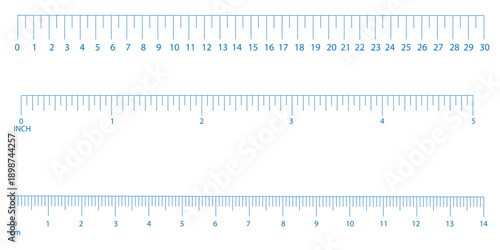 Blank measurement ruler with pencil and eraser on graph paper for education and planning